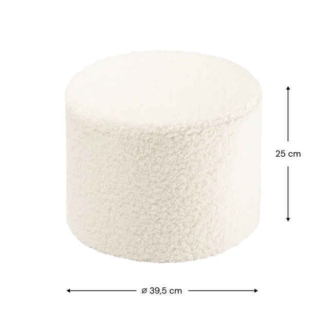 Mueble Puf Asiento Redondo de Borreguito Blanco Crema con acabado blanco, acabado crema en ambiente de estilo nórdico