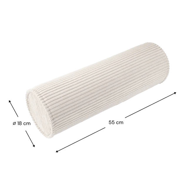 Mueble Cojín Cilindro de Pana Blanca Crema con acabado crema en ambiente de estilo nórdico