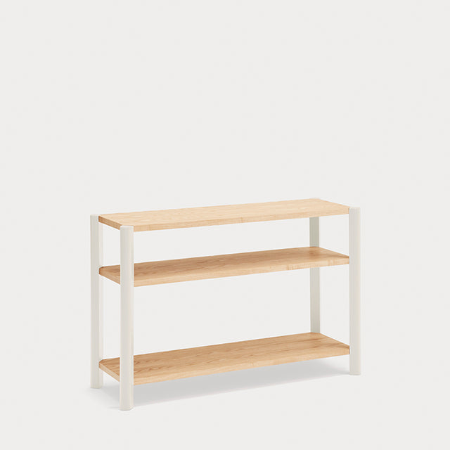 Estantería Bona 126 Crema & Roble con roble natural, acabado crema en ambiente de estilo nórdico