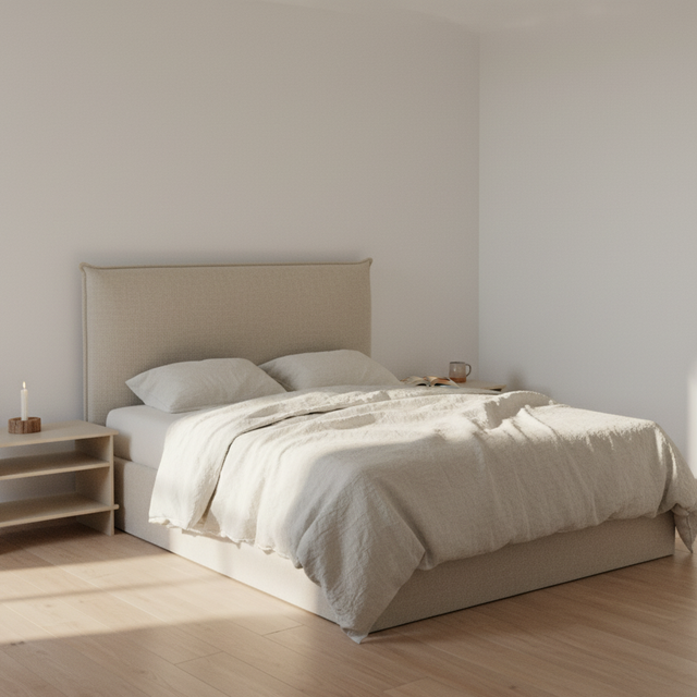 Cabecero tapizado de diseño en dormitorio de estilo nórdico