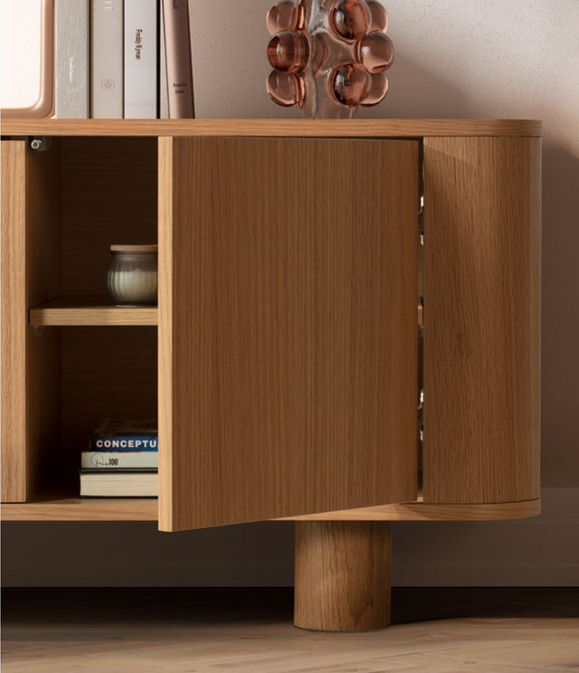 Mueble TV Padoc 180 Roble, detalle del acabado y la estructura