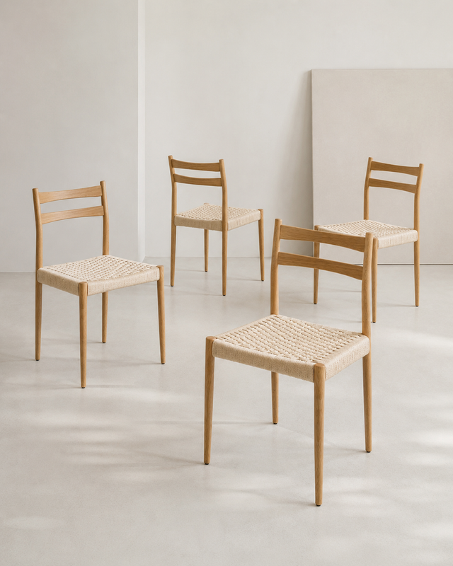 Pack de 4 Sillas Bonnie Roble & Cuerda Natural