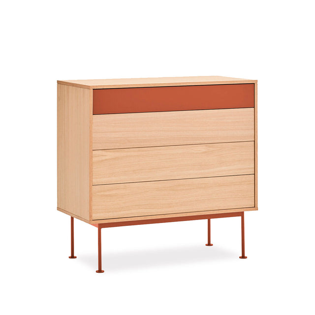 Vista lateral Cómoda Yoko 120 Roble Cajón Patas Metálicas Teja Teulat Slowdeco