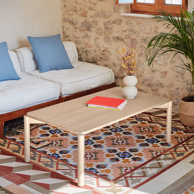 Vista lateral Mesa de Centro Rectangular Atlas 110 cm Beige Madera Natural salón comedor Teulat Slowdeco